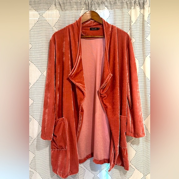 Amaryllis Jackets & Blazers - Rose Pink Velour Shacket